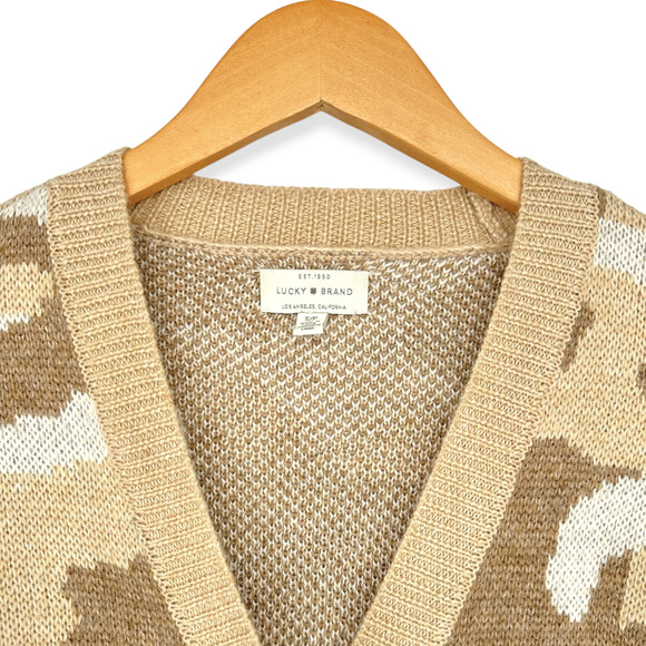 Lucky Brand | Small | Camo Print Jacquard Wool Blend Button Front Cardigan - Picture 4 of 9